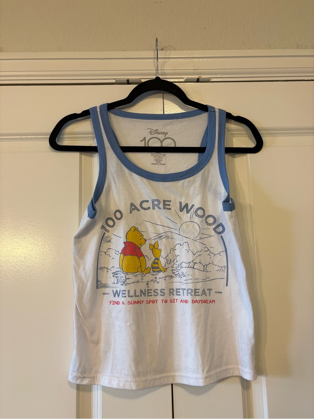 Disney Winnie the Pooh 100 Acre Wood Tank Top - White & Light Blue (Vintage)